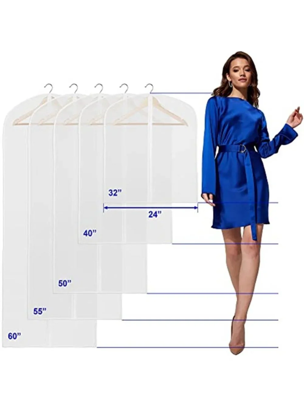 Garment Bags Clear Zipper Long Dress Coat Storage Cover Waterproof Reusable